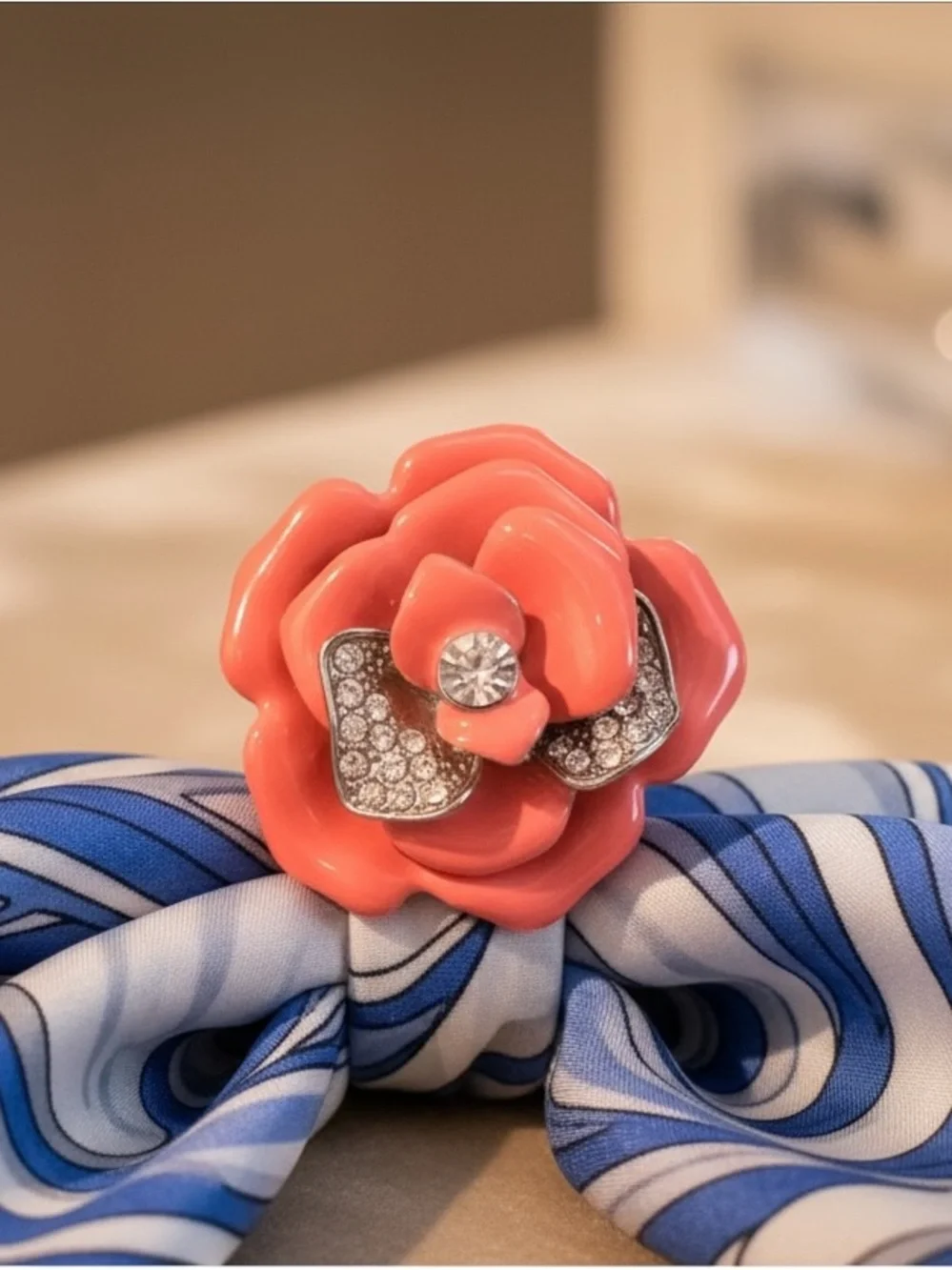 Coral Flower Crystal Accent Ring - Women Jewelry